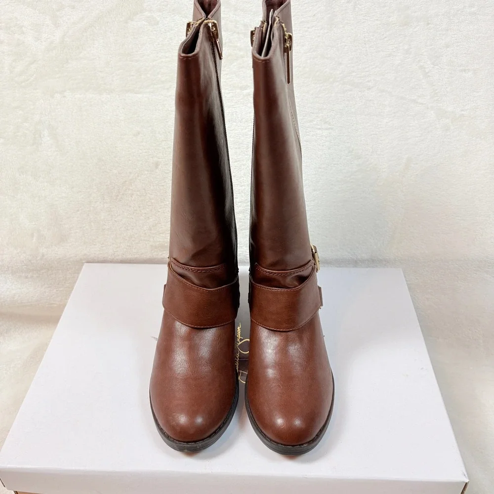 Jessica Simpson Girls Tall Riding Boots Kids Sz 2 Kingsley Brown‎ Faux Leather